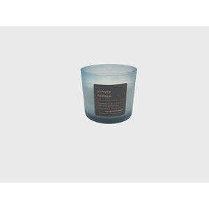 Vetiver Vanilla Scented Candle In Blue Glass Jar With Twin Wooden Wicks
